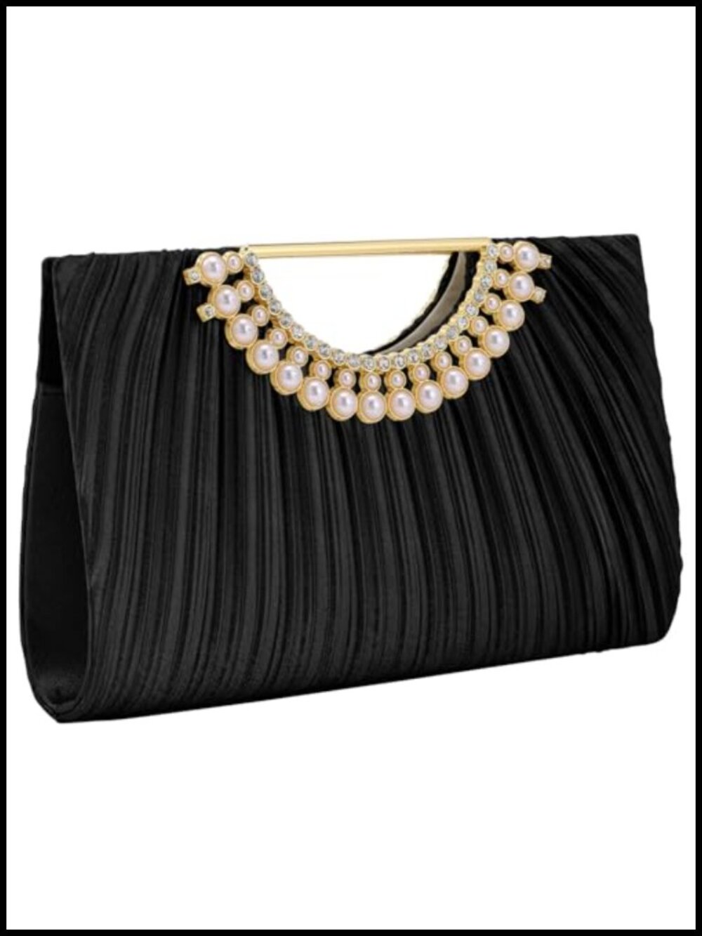 Satin Clutch Purse with Chain Strap Pearls Formal Evening Bag Wedding Party
